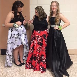 black prom dress with silver jeweled detailing